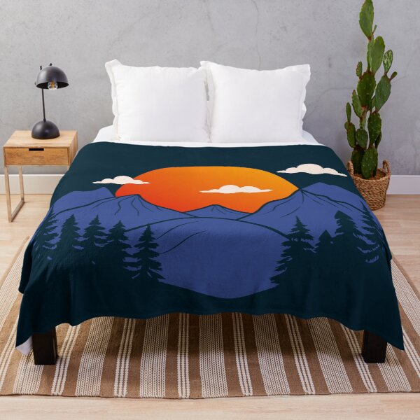 Item preview, Orange sun over mountains and forest, sunset or sunrise designed and sold by ElenDiArt.