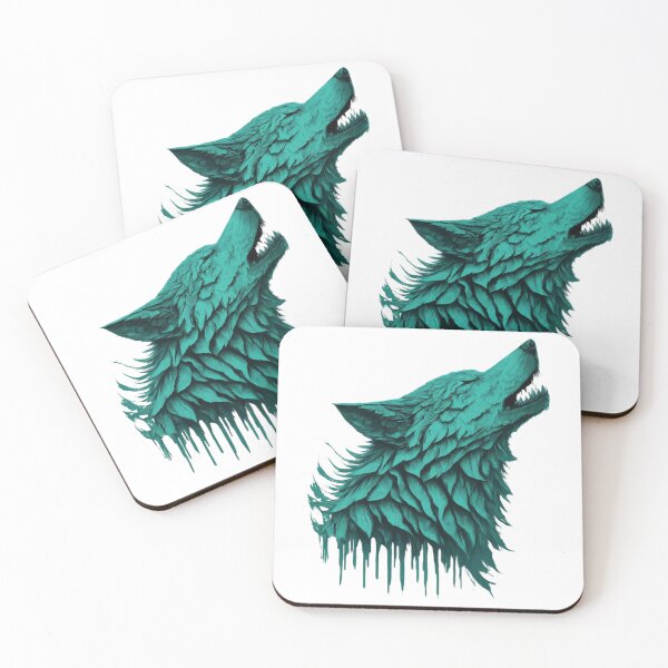 Item preview, Turquoise Feathered Wolf Illustration designed and sold by PrintoThink.