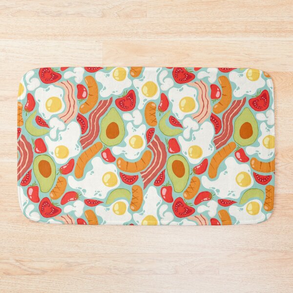 Item preview, Abstract fried eggs, bacon, sausages, tomatoes, avocados pattern designed and sold by DarianaArt.