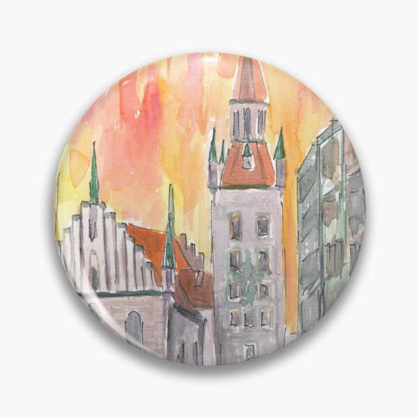 Item preview, Munich Marienplatz with Old City Hall and a Yellow Orange Sky designed and sold by artshop77.