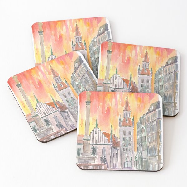 Item preview, Munich Marienplatz with Old City Hall and a Yellow Orange Sky designed and sold by artshop77.