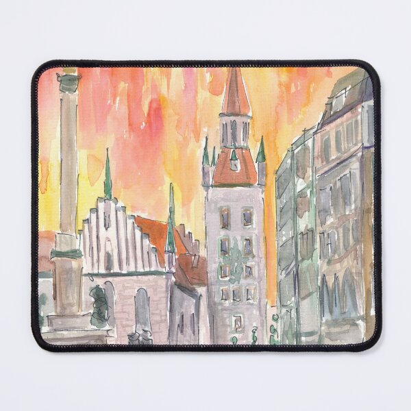 Item preview, Munich Marienplatz with Old City Hall and a Yellow Orange Sky designed and sold by artshop77.