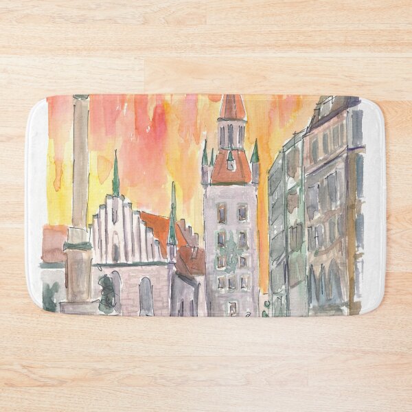 Item preview, Munich Marienplatz with Old City Hall and a Yellow Orange Sky designed and sold by artshop77.