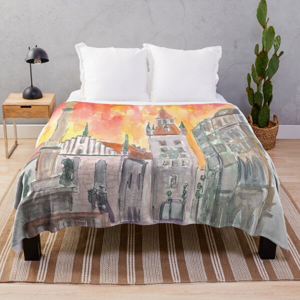 Item preview, Munich Marienplatz with Old City Hall and a Yellow Orange Sky designed and sold by artshop77.