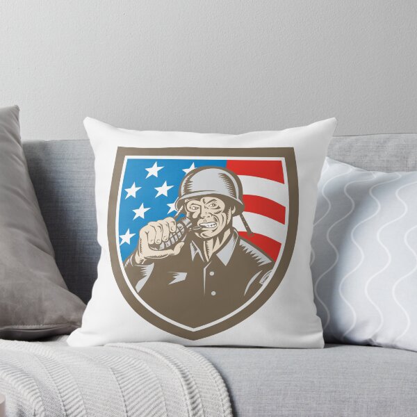 Item preview, World War Two Soldier American Grenade Crest Woodcut designed and sold by patrimonio.