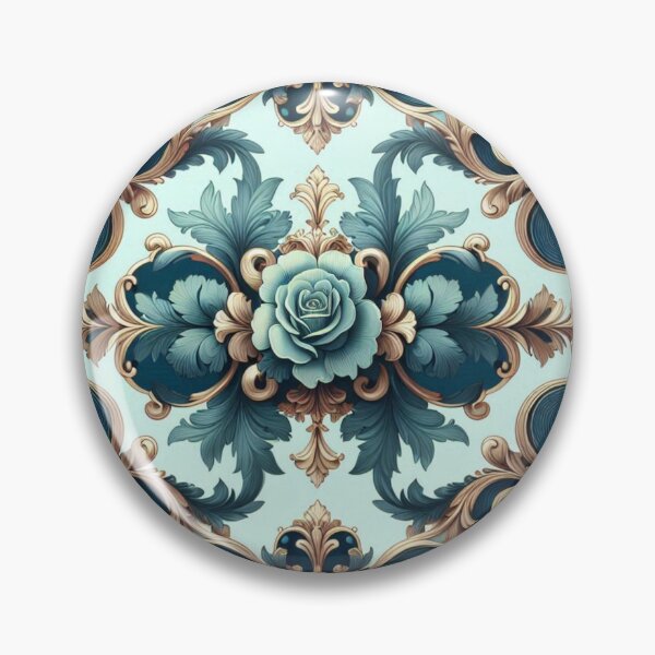 Item preview, Aqua Blue & Midnight Blue Rococo With Roses designed and sold by DesignsByPrnces.