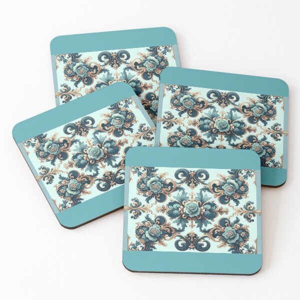 Item preview, Aqua Blue & Midnight Blue Rococo With Roses designed and sold by DesignsByPrnces.