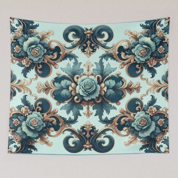Item preview, Aqua Blue & Midnight Blue Rococo With Roses designed and sold by DesignsByPrnces.