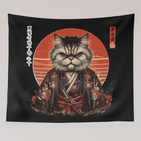 Item preview, Samurai Cat in Kimono in Sumi-e Style designed and sold by diegomenjivar92.
