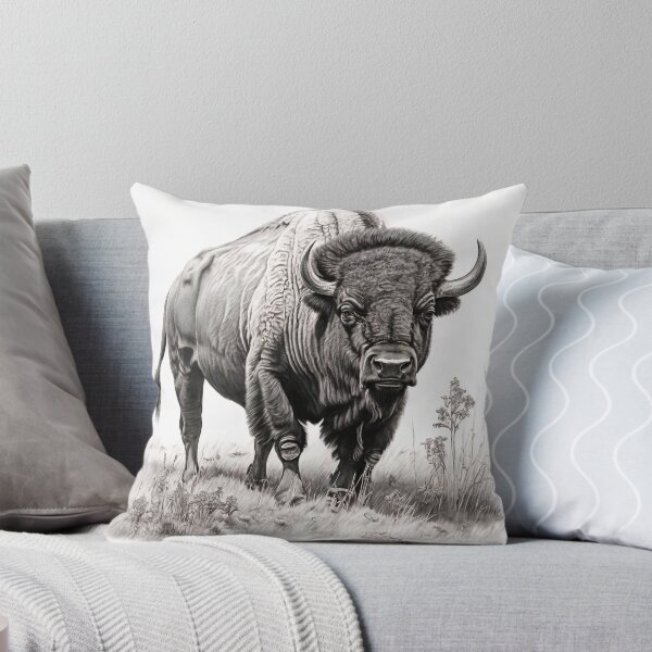 Item preview, Black and white Bison pencil drawing designed and sold by Pencil-Art.