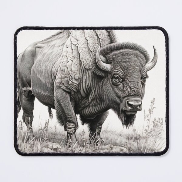 Item preview, Black and white Bison pencil drawing designed and sold by Pencil-Art.