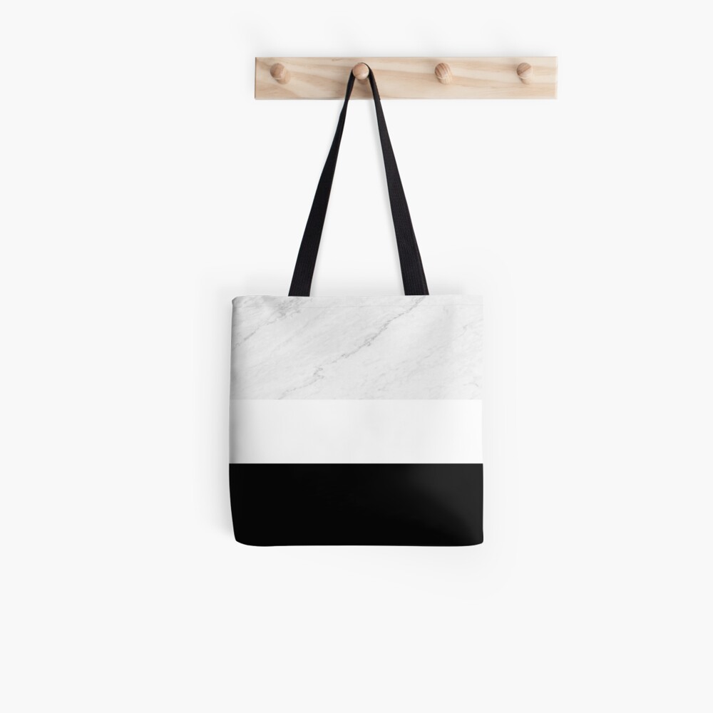 Marble Black White Color Block Modern Geometry Tote Bag