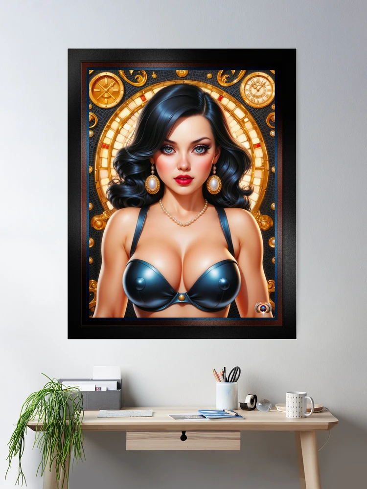 Classic Elegance Of An Enchanting Retro Fusion Pin Up Beauty Captivating AI Concept Art by Xzendor7 Wall Decor Poster Art Print