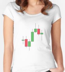 Aktienkurstabelle, japanische Kerzen. Währungen tauschen Markthandel Tailliertes Rundhals-Shirt