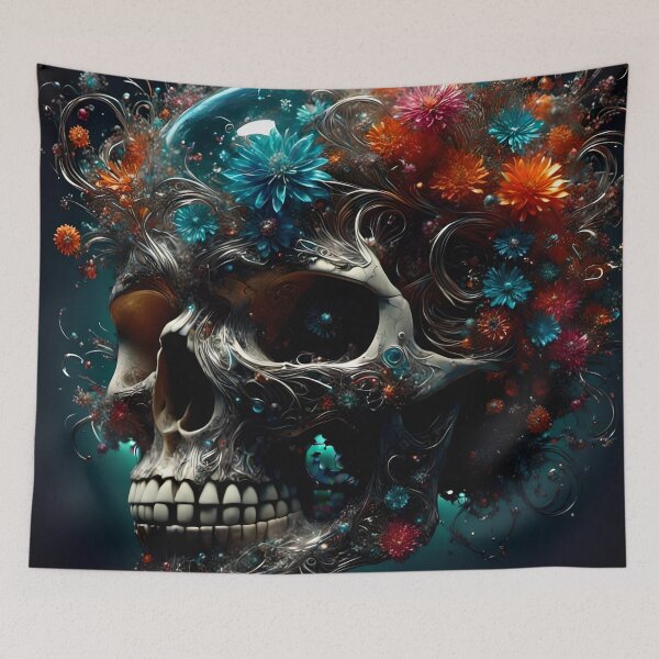 Artikelvorschau, Totenkopf mit Blumenmotiv aus Kristall entworfen und verkauft von BeeTheArtCo.