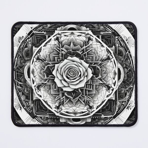 Item preview, Black and White Rose Mandala with Detailed Geometric Patterns and Floral Motifs designed and sold by MandalasShops.