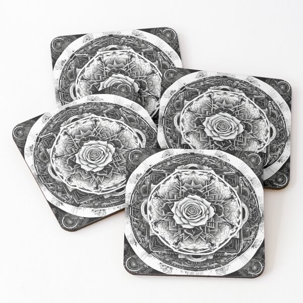 Item preview, Black and White Rose Mandala with Detailed Geometric Patterns and Floral Motifs designed and sold by MandalasShops.