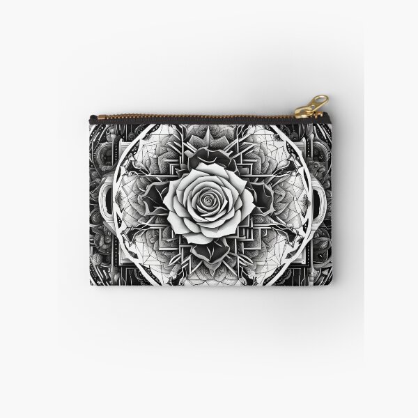 Item preview, Black and White Rose Mandala with Detailed Geometric Patterns and Floral Motifs designed and sold by MandalasShops.