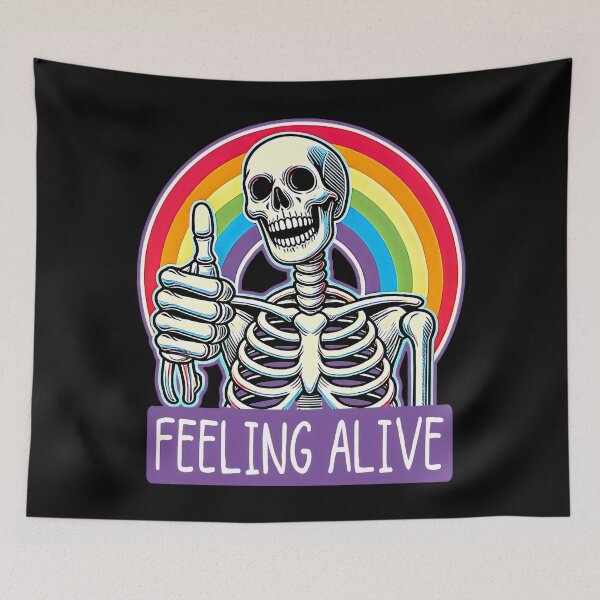 Item preview, Funny Sarcastic Skeleton "Feeling Alive" Thumbs Up Meme designed and sold by Unitepeople.
