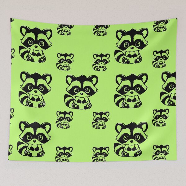 Item preview, RACCOON, PATTERN WITH GREEN BACKGROUND designed and sold by lunacoco81.