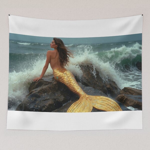 Item preview, Rock Waves Yellow Mermaid designed and sold by piscesmermaid.