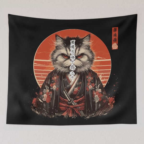 Item preview, Samurai mad Cat in Kimono in Sumi-e Style designed and sold by diegomenjivar92.