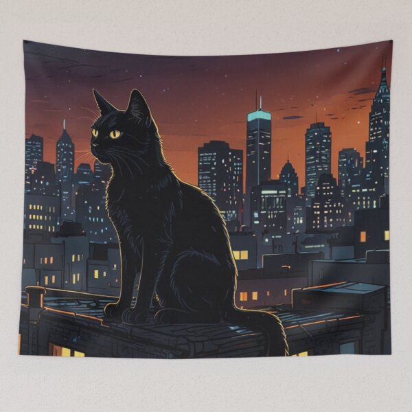 Item preview, Black Cat at Dawn in the City designed and sold by BrohShop.