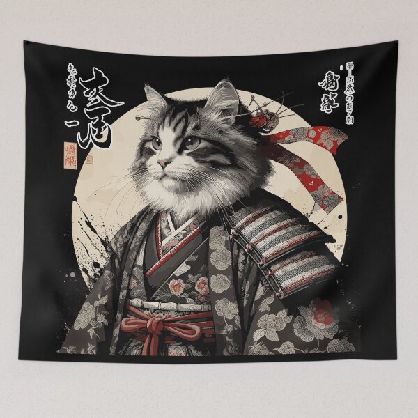 Item preview, Traditional Samurai Cat Painting in Sumi-e Style designed and sold by diegomenjivar92.