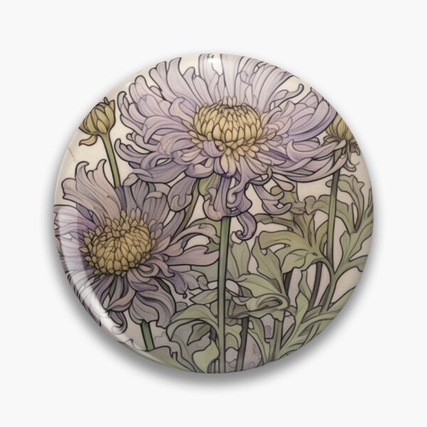 Item preview, Aster Flower: September Birth flower - Watercolour Art Nouveau Inspired Aster Flower Round Design designed and sold by DarlaEdnaFleur.