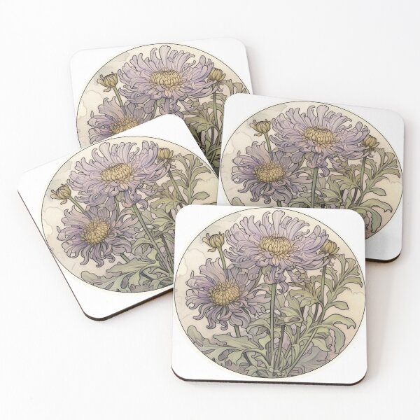 Item preview, Aster Flower: September Birth flower - Watercolour Art Nouveau Inspired Aster Flower Round Design designed and sold by DarlaEdnaFleur.