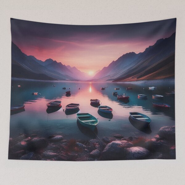 Item preview, Serene Lake Sunset Boats designed and sold by Fashiospice07.