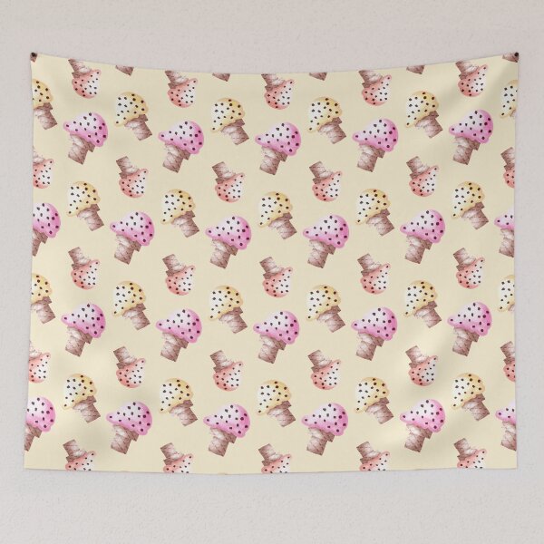 Item preview, Painterly Ice Cream Cones in yellow, pink and Peach on a pastel yellow background designed and sold by JasmineGDesigns.