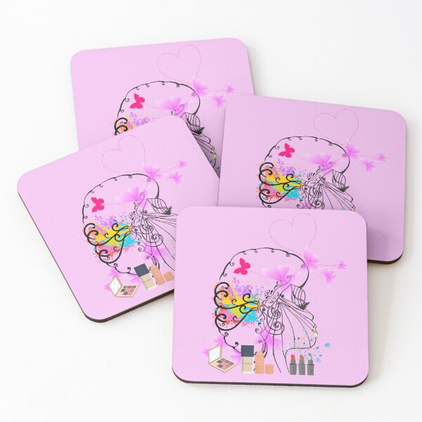 Item preview, Lady outlined in Black Ink with Pink Butterflies, paint splash in yellow, and blue with Make up  designed and sold by nscott55.