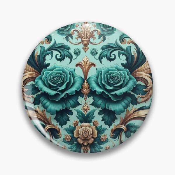 Item preview, Aqua Blue & Dark Teal Rococo With Roses designed and sold by DesignsByPrnces.