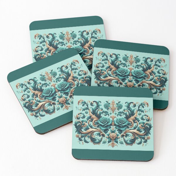 Item preview, Aqua Blue & Dark Teal Rococo With Roses designed and sold by DesignsByPrnces.