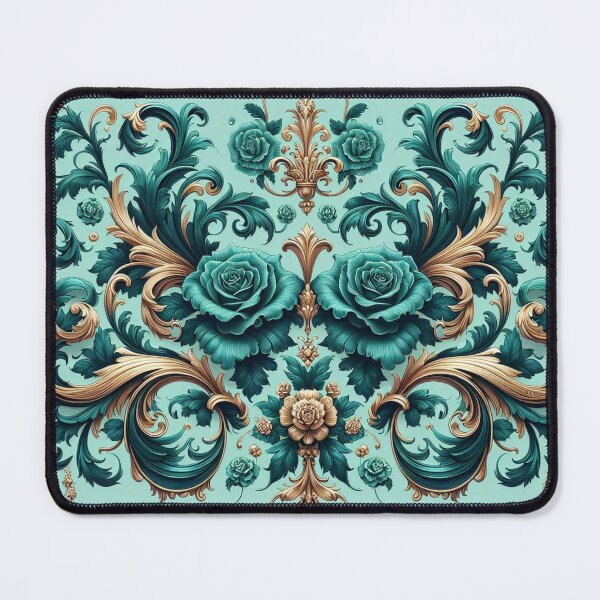 Item preview, Aqua Blue & Dark Teal Rococo With Roses designed and sold by DesignsByPrnces.