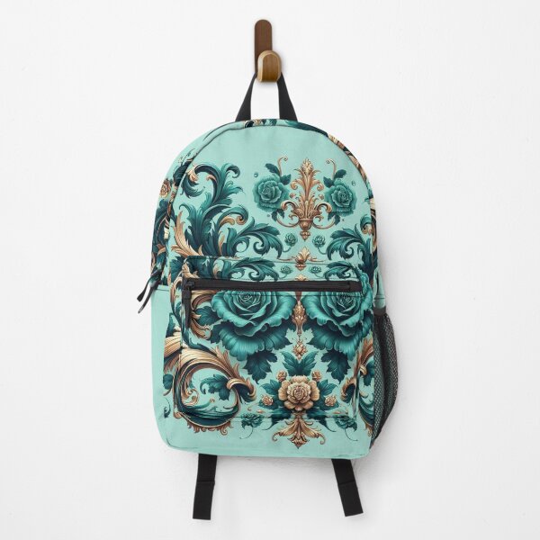Item preview, Aqua Blue & Dark Teal Rococo With Roses designed and sold by DesignsByPrnces.
