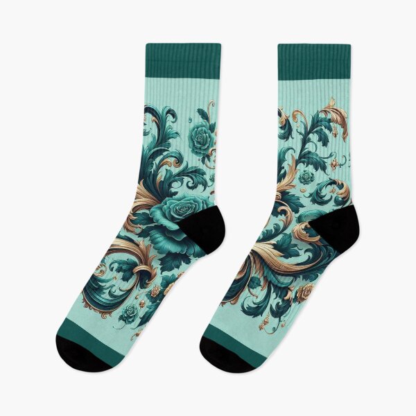 Item preview, Aqua Blue & Dark Teal Rococo With Roses designed and sold by DesignsByPrnces.