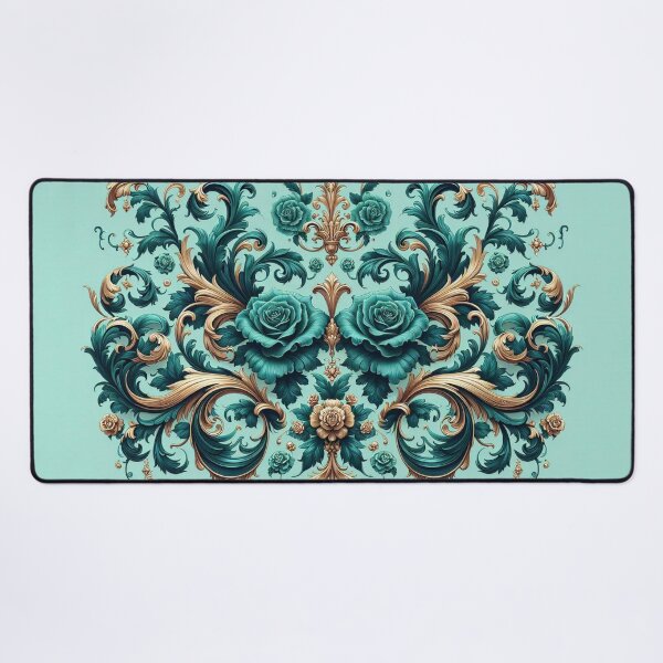 Item preview, Aqua Blue & Dark Teal Rococo With Roses designed and sold by DesignsByPrnces.