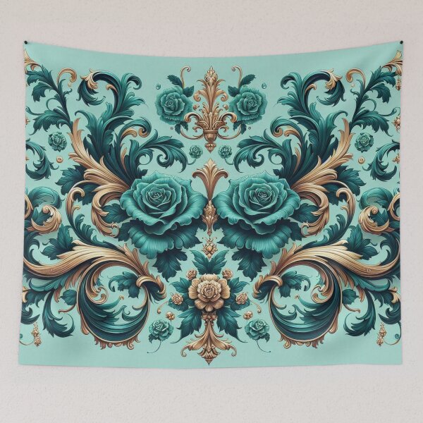 Item preview, Aqua Blue & Dark Teal Rococo With Roses designed and sold by DesignsByPrnces.