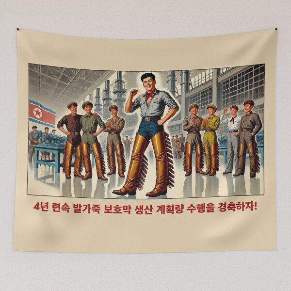 Item preview, “Let Us Celebrate Achieving Chaps Production Quotas Four Years Consecutively!” DPRK North Korea designed and sold by dqb1242.
