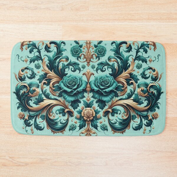 Item preview, Aqua Blue & Dark Teal Rococo With Roses designed and sold by DesignsByPrnces.