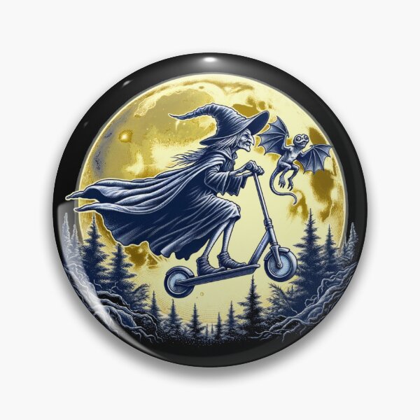 Item preview, Witch with a scooter without a broom is flying in front of a full moon. designed and sold by Matzi-MV.