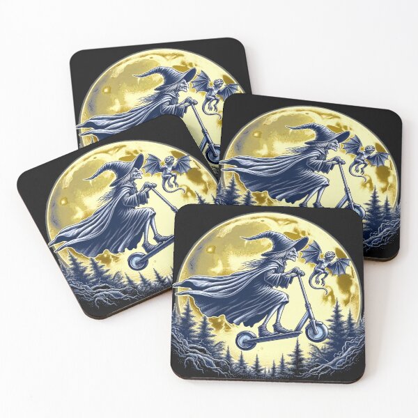 Item preview, Witch with a scooter without a broom is flying in front of a full moon. designed and sold by Matzi-MV.