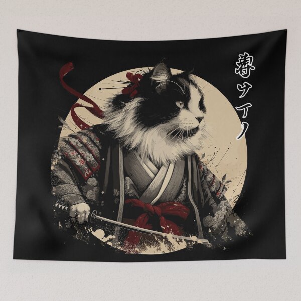 Item preview, Samurai Cat in Battle Stance in Sumi-e Style  designed and sold by diegomenjivar92.