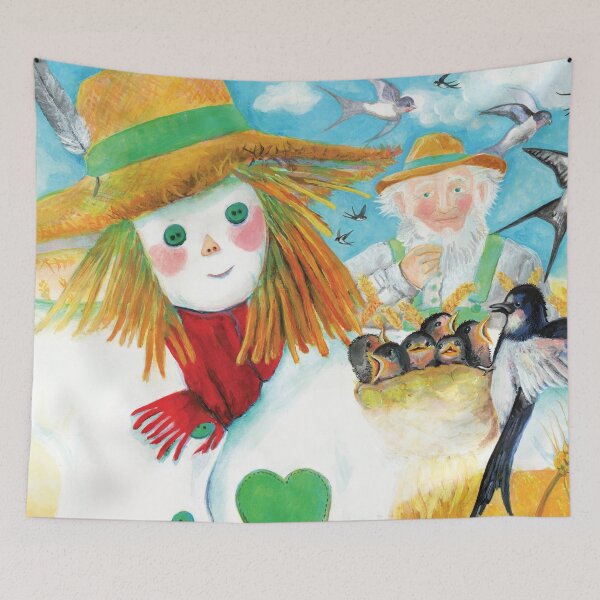 Item preview, Old Farmer On A Wheat Field With Scarecrow And Swallows  designed and sold by Julia Doria.