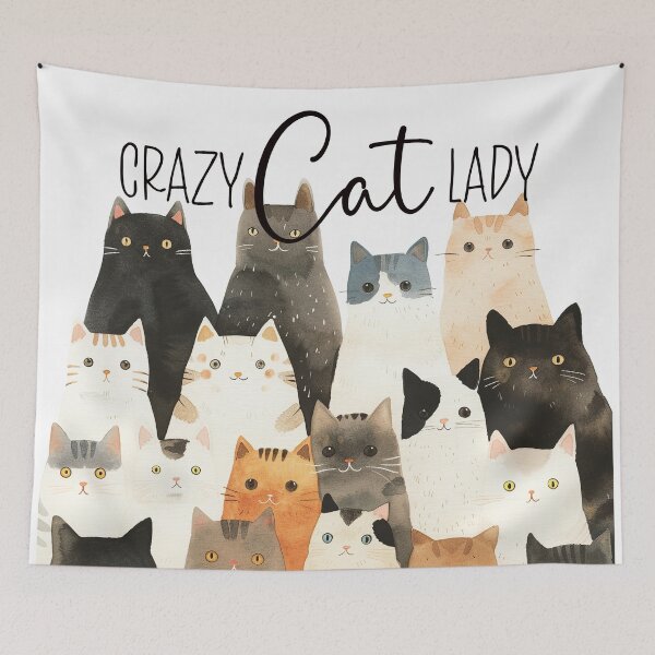 Item preview, Crazy cat lady funny cat lover saying, Simple cute cats art illustrated watercolor designed and sold by Inktown.