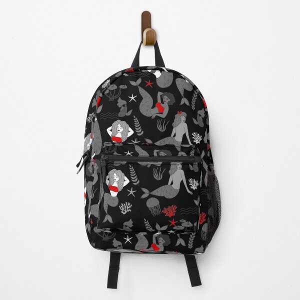 Item preview, red black mermaids pattern print designed and sold by Gossip Rag.