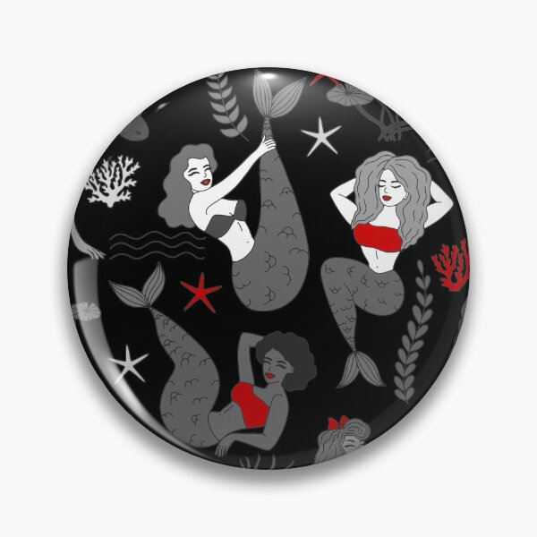 Item preview, red black mermaids pattern print designed and sold by Gossip Rag.