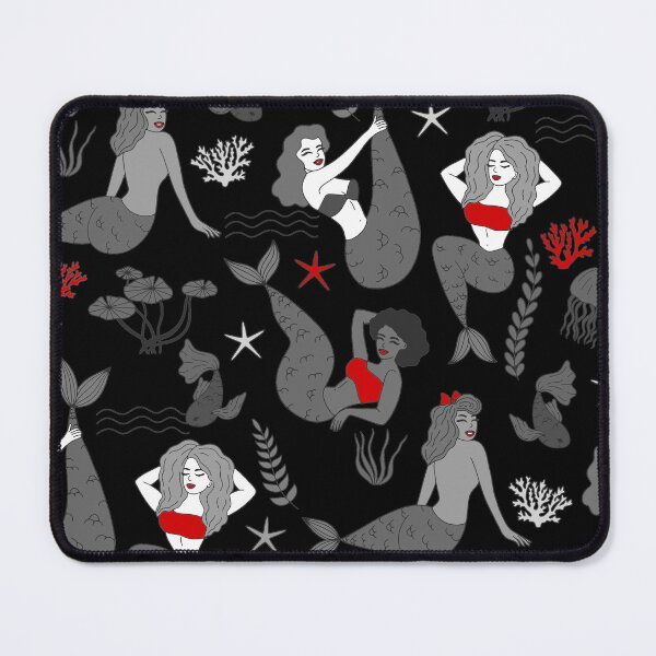 Item preview, red black mermaids pattern print designed and sold by Gossip Rag.